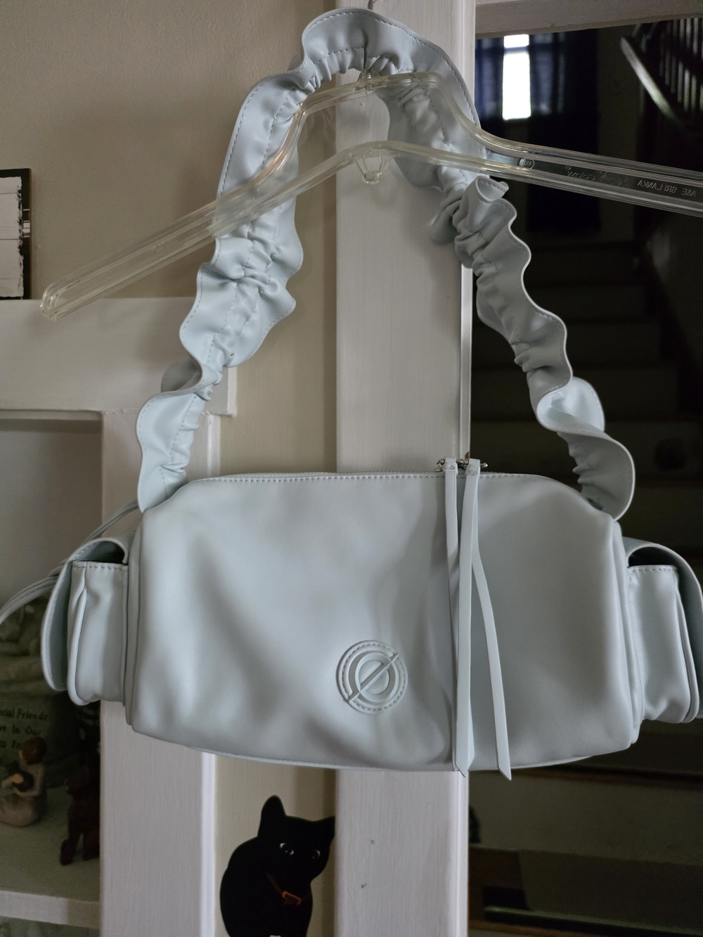 Light Blue Unique Ruffled-Strap Shoulder Bag